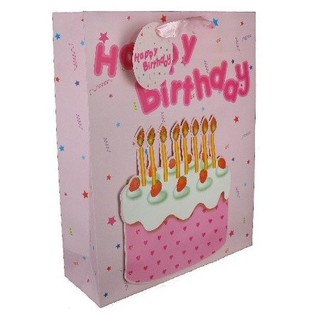 粉色Happy Birthday生日礼品袋 (12个装)
