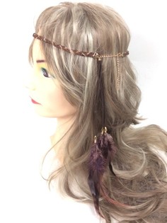 编织羽毛发带 棕色 - 伊比沙风情 (1件)
