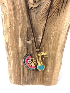 HANDMADE ORIGINALS 橙色/蓝色蓝石伊比萨手工项链 (1件)