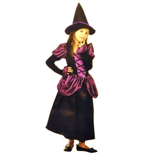 儿童黑色/紫色女巫化妆舞会服饰 - L码