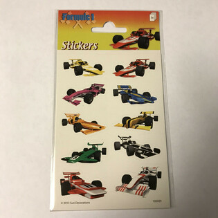 贴纸页：F1 赛车贴纸，尺寸 16 x 9 cm (10 件)
