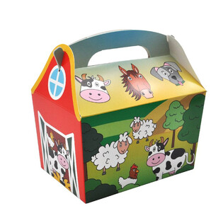 儿童餐盒款式：农场动物 - 尺寸 18.5x12x19 厘米 - 食品包装盒 - 儿童套餐盒 (24个装)